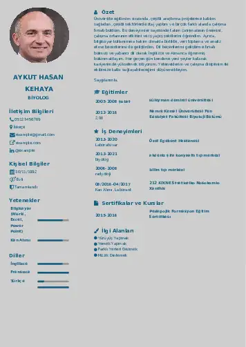 Biyolog CV Örnekleri cv indir